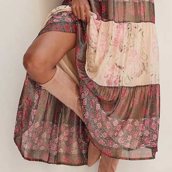 Anthropologie Mynah's Reynu Taandon Embroidered Floral Shimmer Maxi Dress - Picture 7 of 12